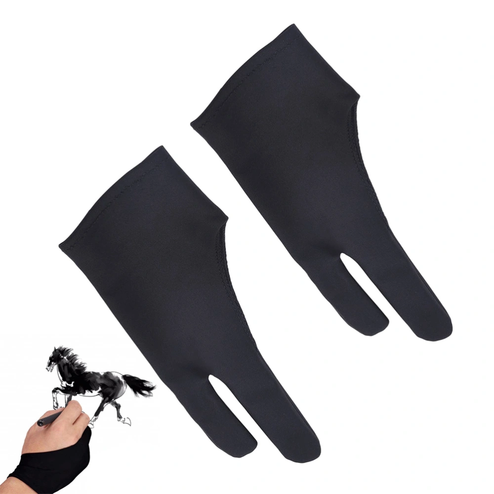 2pcs Two Finger Drawing Glove Artist Gloves for Sketching Painting Light Box, Graphic Tablet, Pen Display and Pro Pencil Size S(Black)