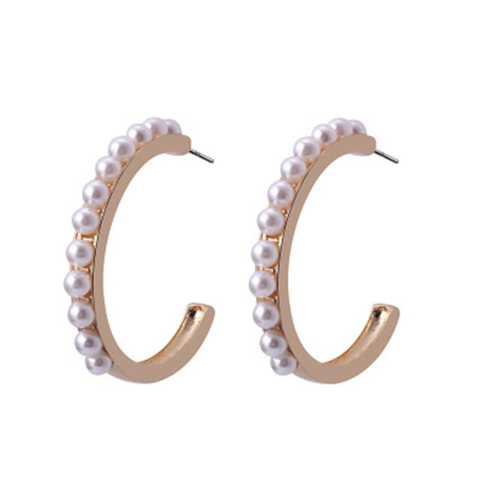 1 Pair of C Shape Pearl Earrings Fashion Alloy Loop Ear Jewelry for Women Dates Party (Golden)