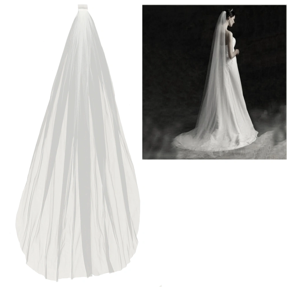 Simple Long Elegant Single Layer Wedding Veil Bridal Veils with Comb Wedding Accessories(Beige,2 Meters)