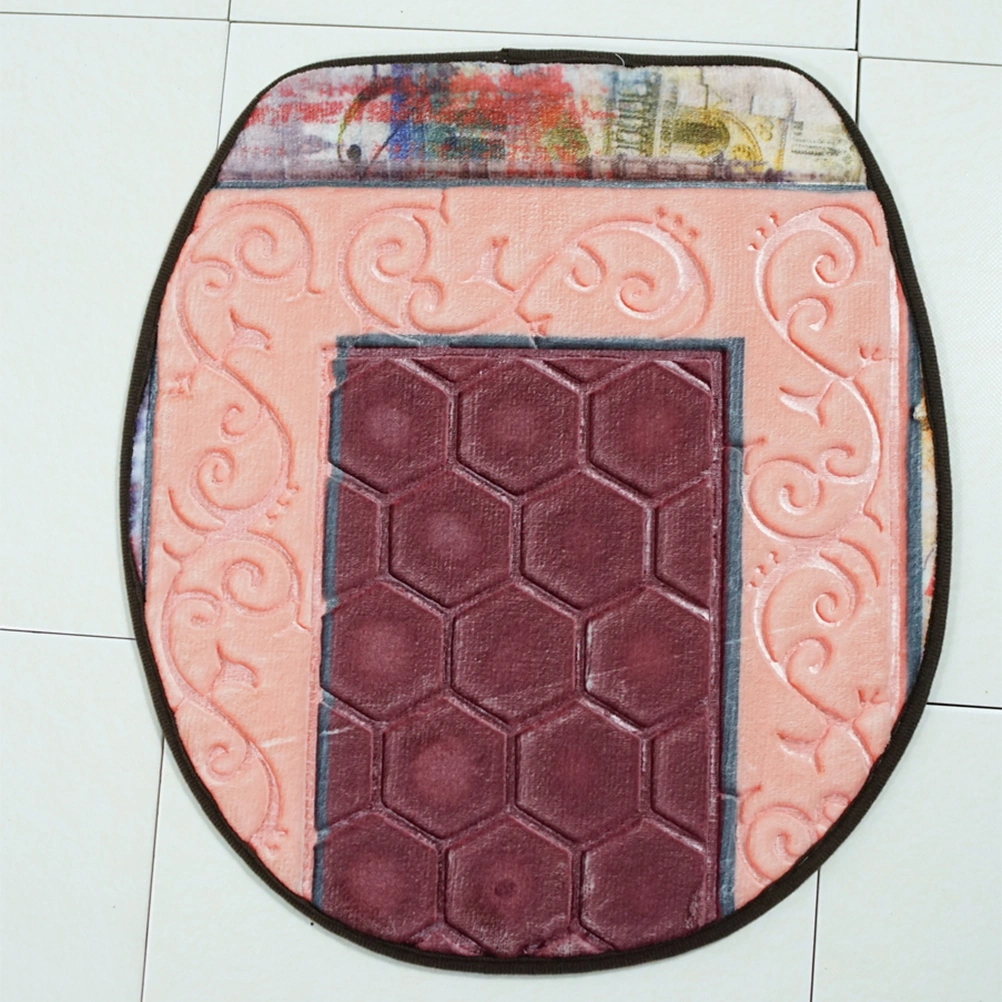 3 in 1 3D Pattern Bathroom Mat Set Antiskid Washroom Carpet Mat Toilet Seat Lid Cover (Pink)