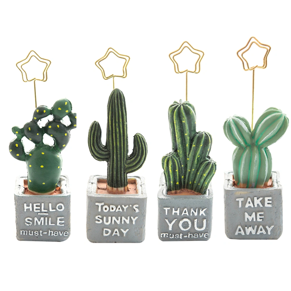 4 Pcs Creative Cactus Business Name Place Stand Table Number Holder Photo Memo Note Clip Decoration for Home Office Restaurant