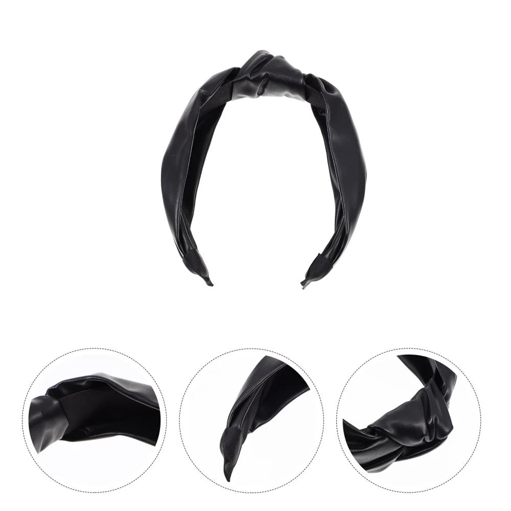 PU Leather Hair Band Wide Rim Pressure Hair Band Anti-slip Knotted Headband