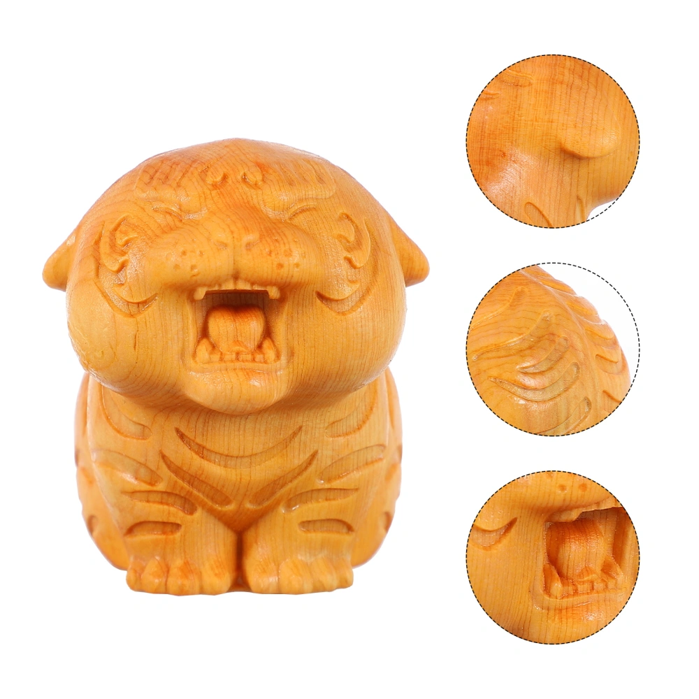 Wood Carving Tiger Shape Mascot Crafts Decoration Animals Toy Desktop Ornament