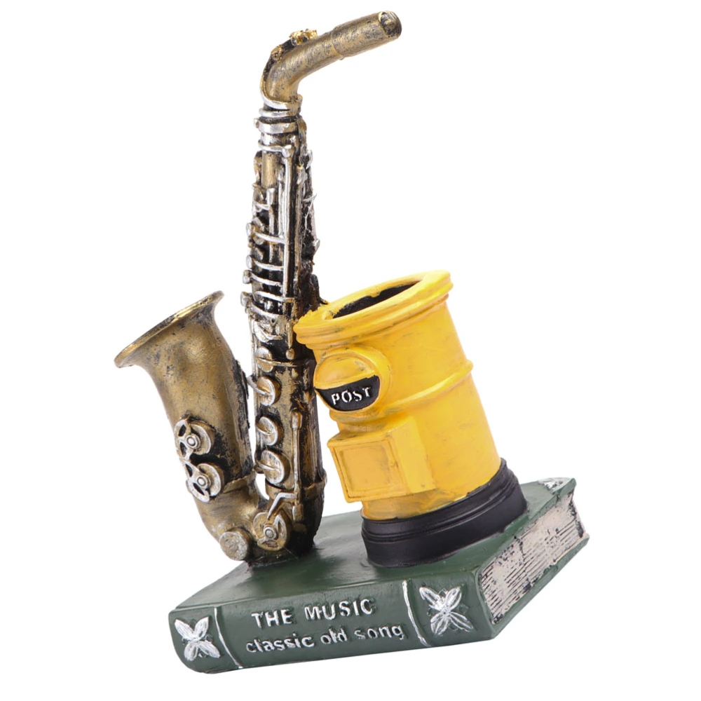 1Pc Creative Saxophone Shape Pen Holder Desktop Stationery Container Adornment