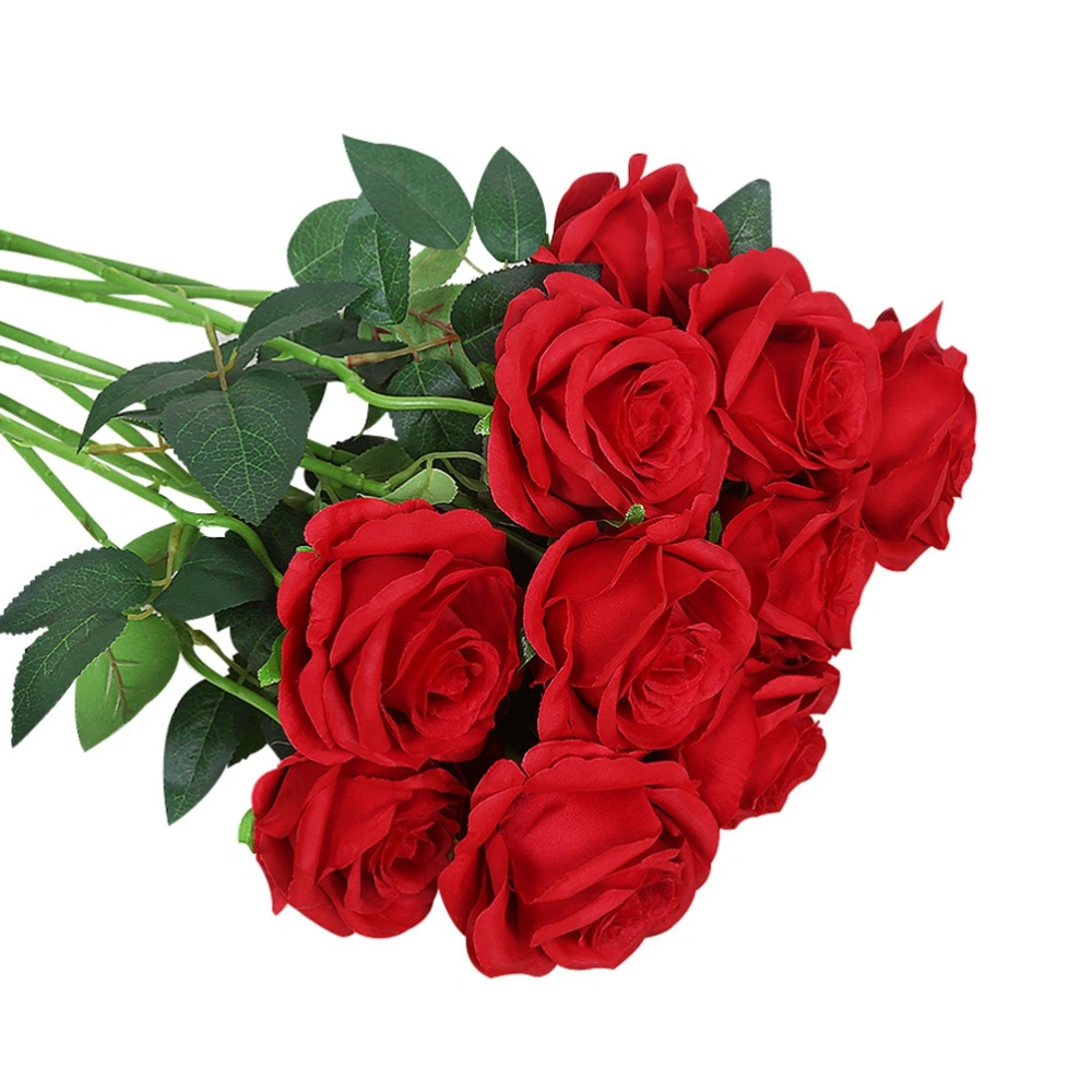 20PCS Simulation Flowers Silk Flowers Artificial Rose Bouquet for Home Bridal Wedding Party Festival Decor (Red)