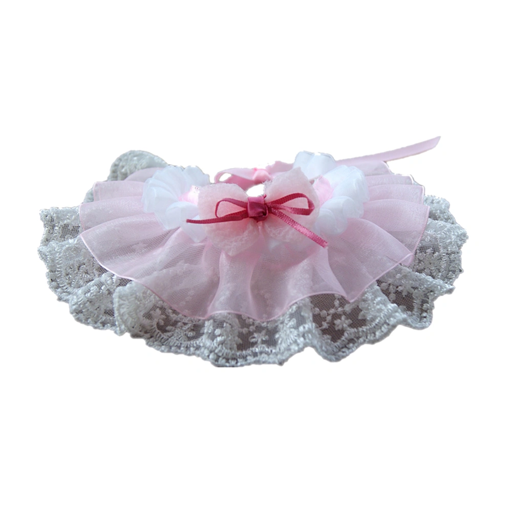 Adorable Lace Collar Bib Pink Necklace Saliva Towel Decor for Pet Dog Puppy (M)