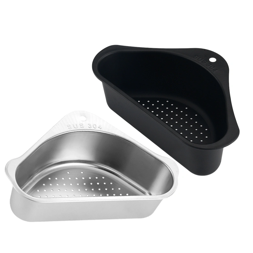 2pcs Kitchen Draining Basket Stainless Steel Storage Rack Triangular Basket