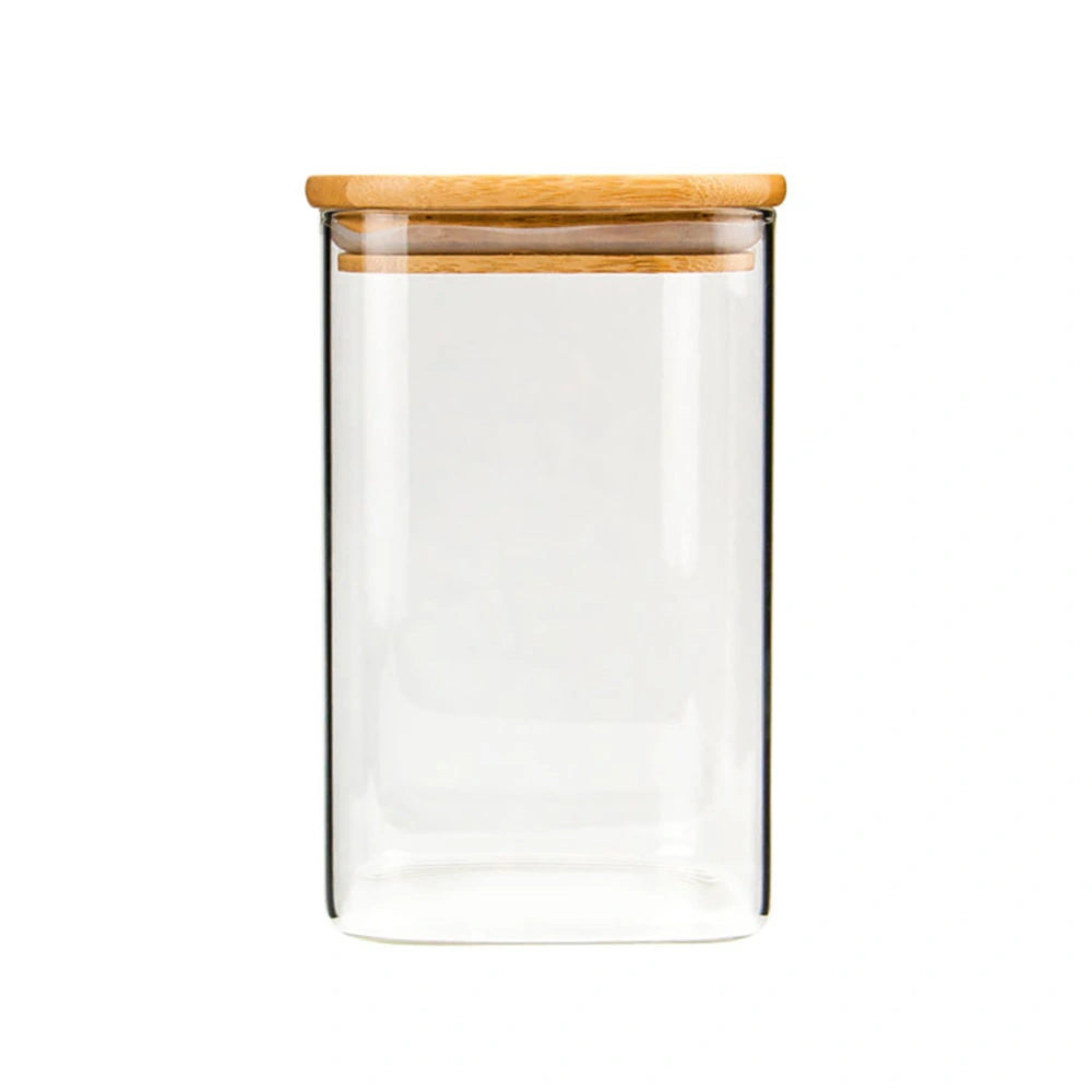 Square Glass Jar Grain Canister Sealed Food Storage Container for Loose Tea Coffee Bean (550ml)