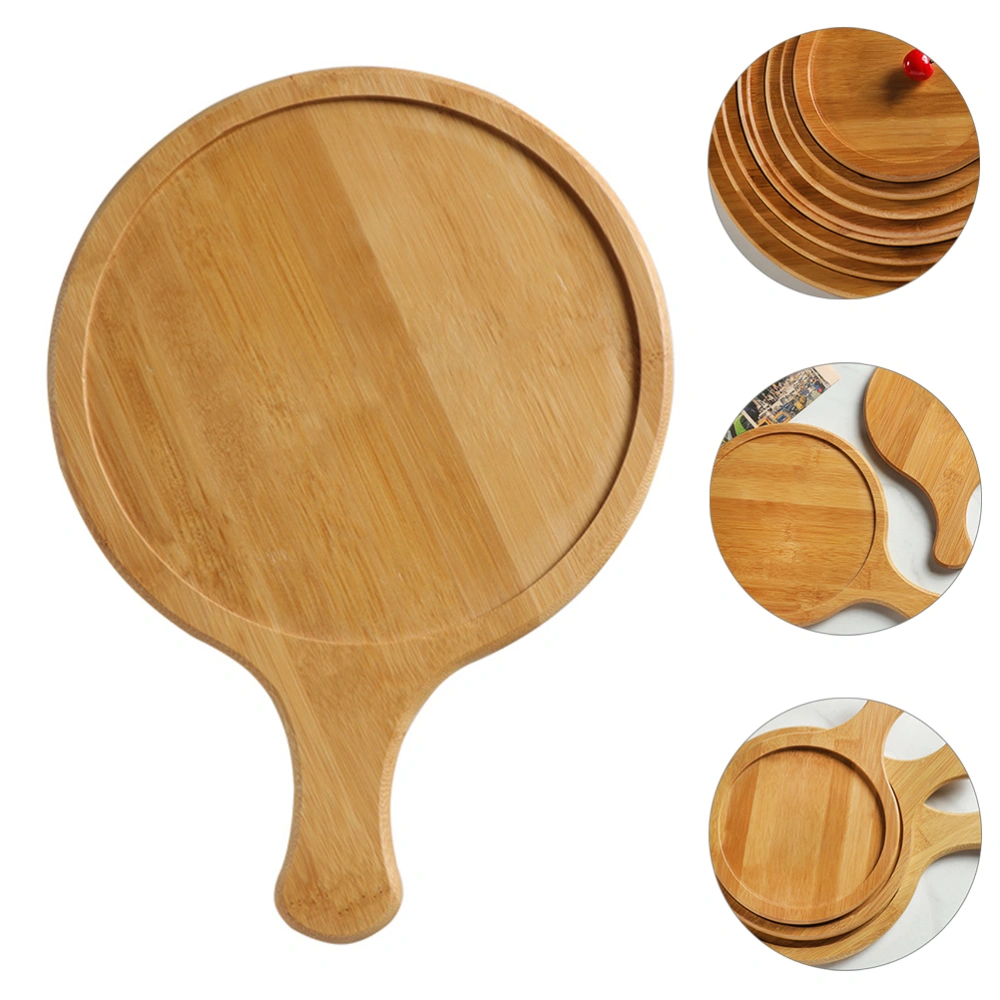 10 Inch Pizza Plate Paddle with Handle Bamboo Round Pizza Bread Tray Board