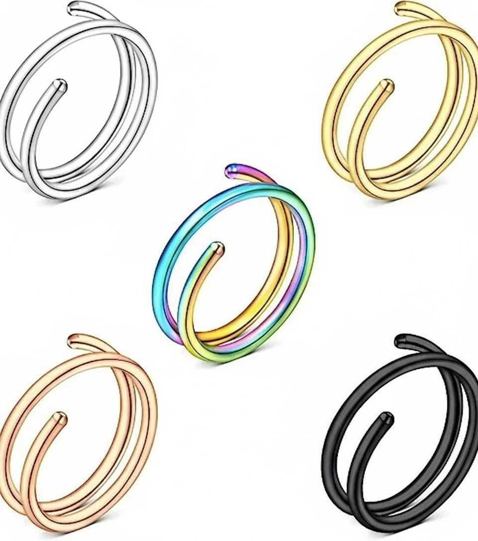 5Pcs Metal Nose Hoops Double Spiral Nose Rings Metal Nose Hoops Adornments Nose Decors