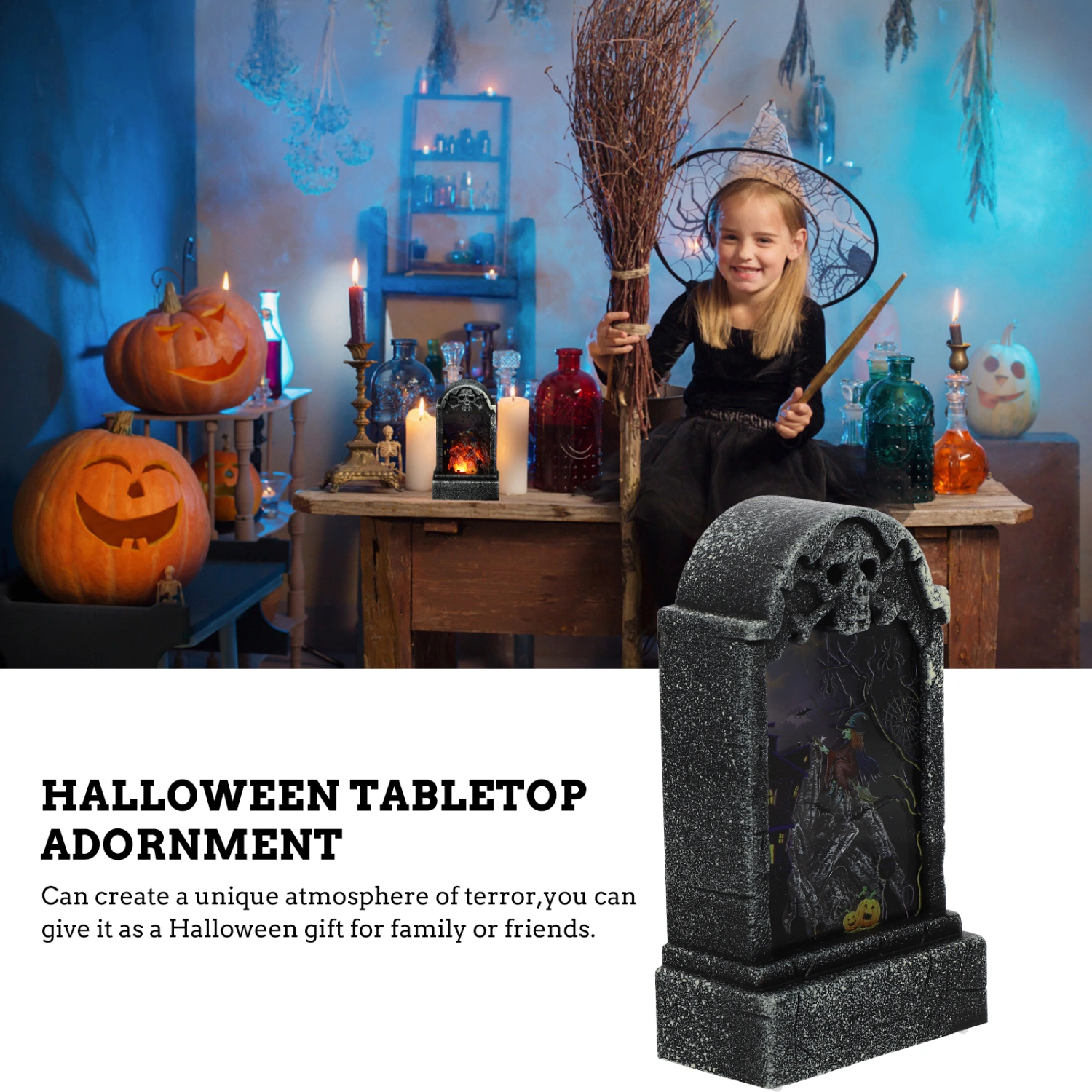 1Pc Halloween Tabletop Adornment Tombstone Design Lamp Funny Festival Decoration