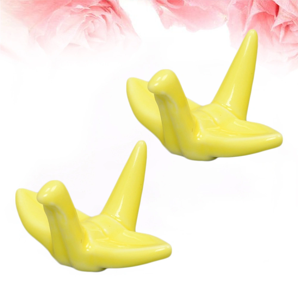 12 Pcs Lovely Paper Crane Shape Ceramic Rack Chopsticks Rest Pillow Holder Household Hotel Tableware Decoration for Banquet Dining (Yellow)