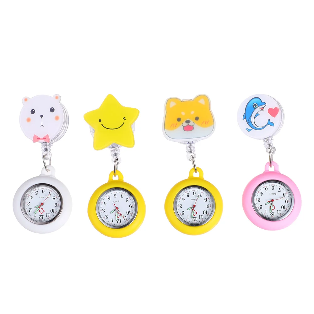 4pcs Cartoon Nurse Hanging Watch Stretchable Nursing Watch Student Hanging Watch