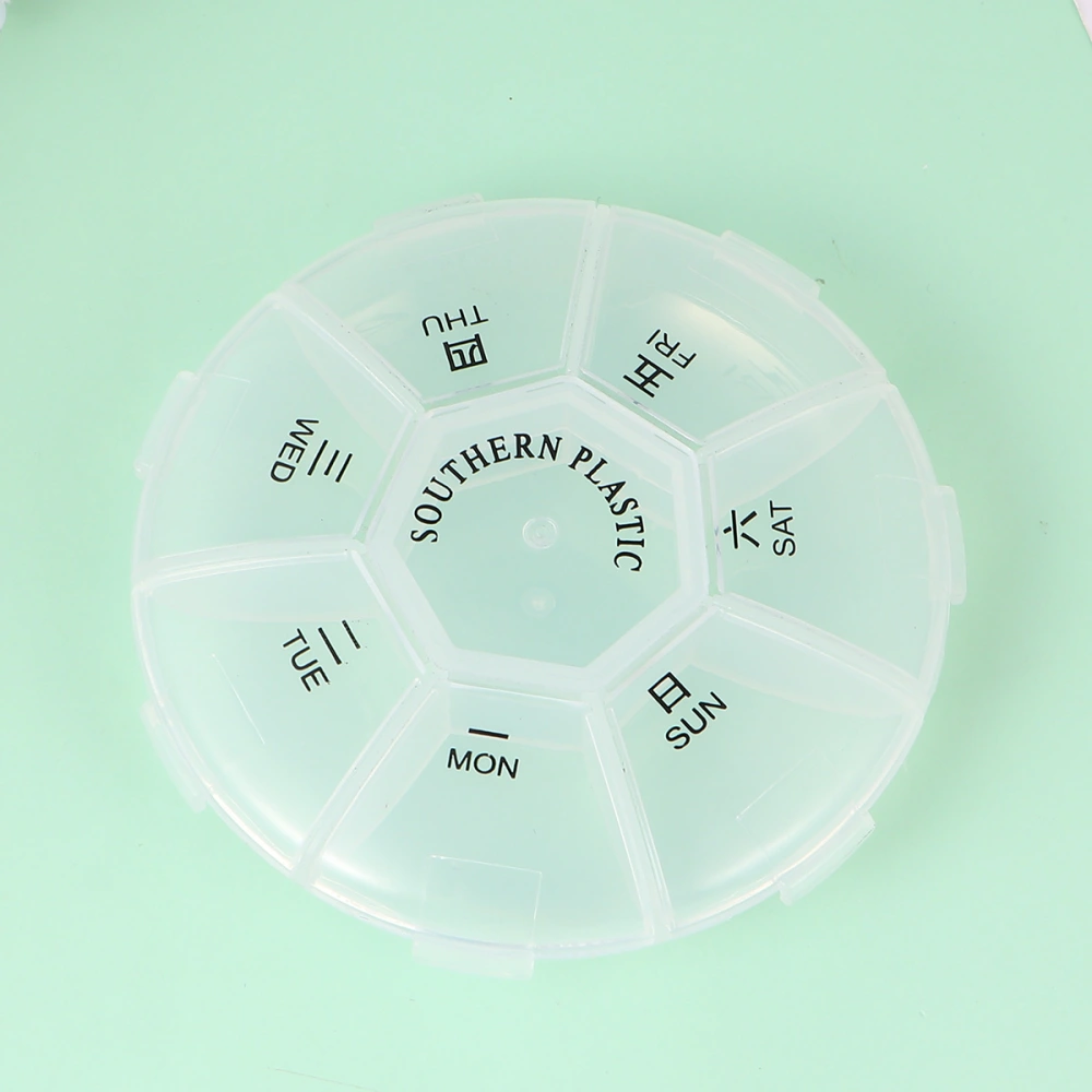 2pcs Circular Patten Mini One-week Portable Medicine Storage Box Independent Compartments Medicine Mini Boxes (Transparent)