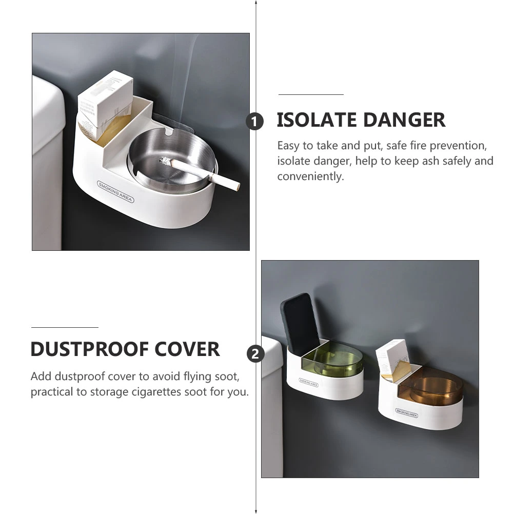 1Pc Punch-free Wall-mounted Ash Container Bathroom Lidded Portable Ashtray