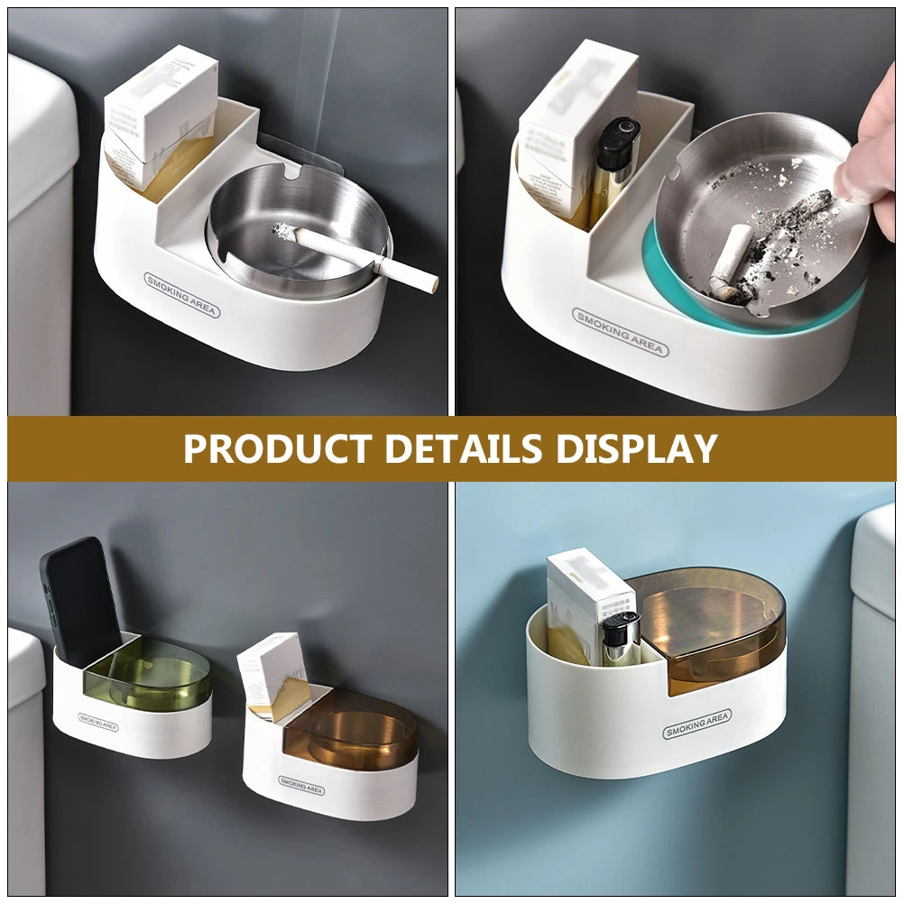 1Pc Punch-free Wall-mounted Ash Container Bathroom Lidded Portable Ashtray