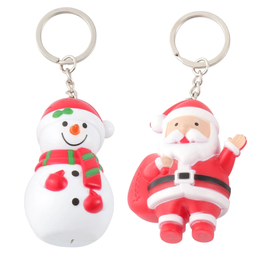 2 Pcs LED Flashlight Keychain with Sound Christmas Key Rings Wallet Purse Car Pandent Gift for Festival (Santa Claus + Snowman)