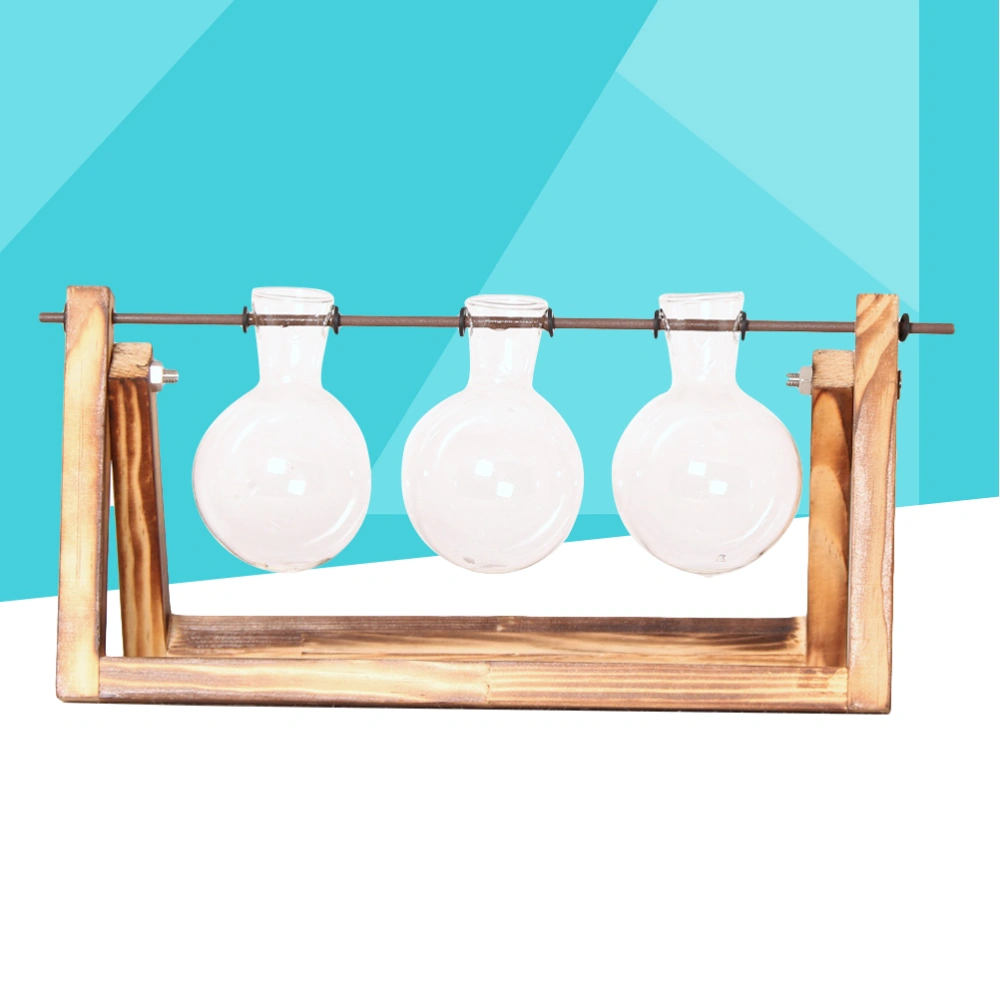 Desktop Glass Planter Bulb Vase with Classic Solid Wooden Stand and Metal Swivel Holder for Hydroponics Plants Home Garden Wedding Decor (3 Bulb Vase)