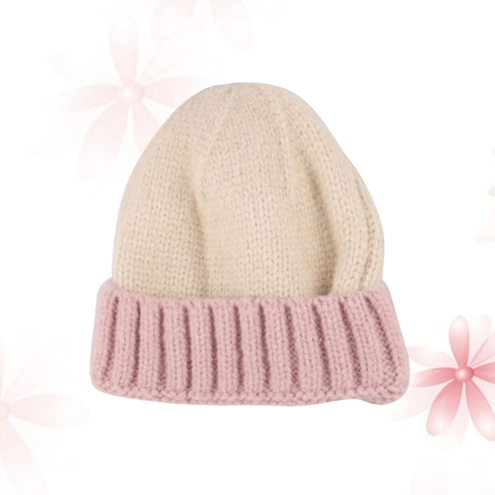 Adorable Kids Winter Hat Fashionable Warm Knitted Wool Outdoor Crochet Headwear for Kids Girls Boys (Beige Hat + Pink Rim)