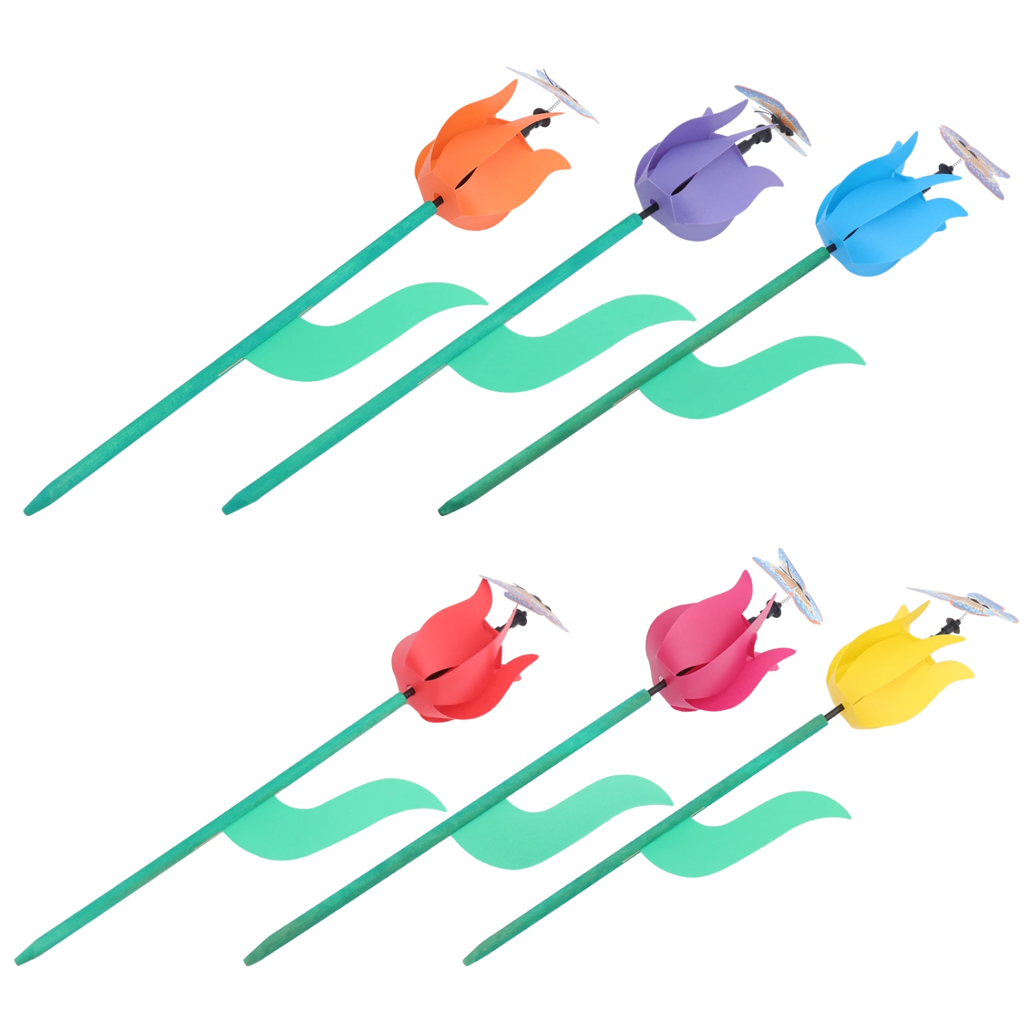 6Pcs Plastic Tulip Design Pinwheels Decorative Windmills for Garden Random Color