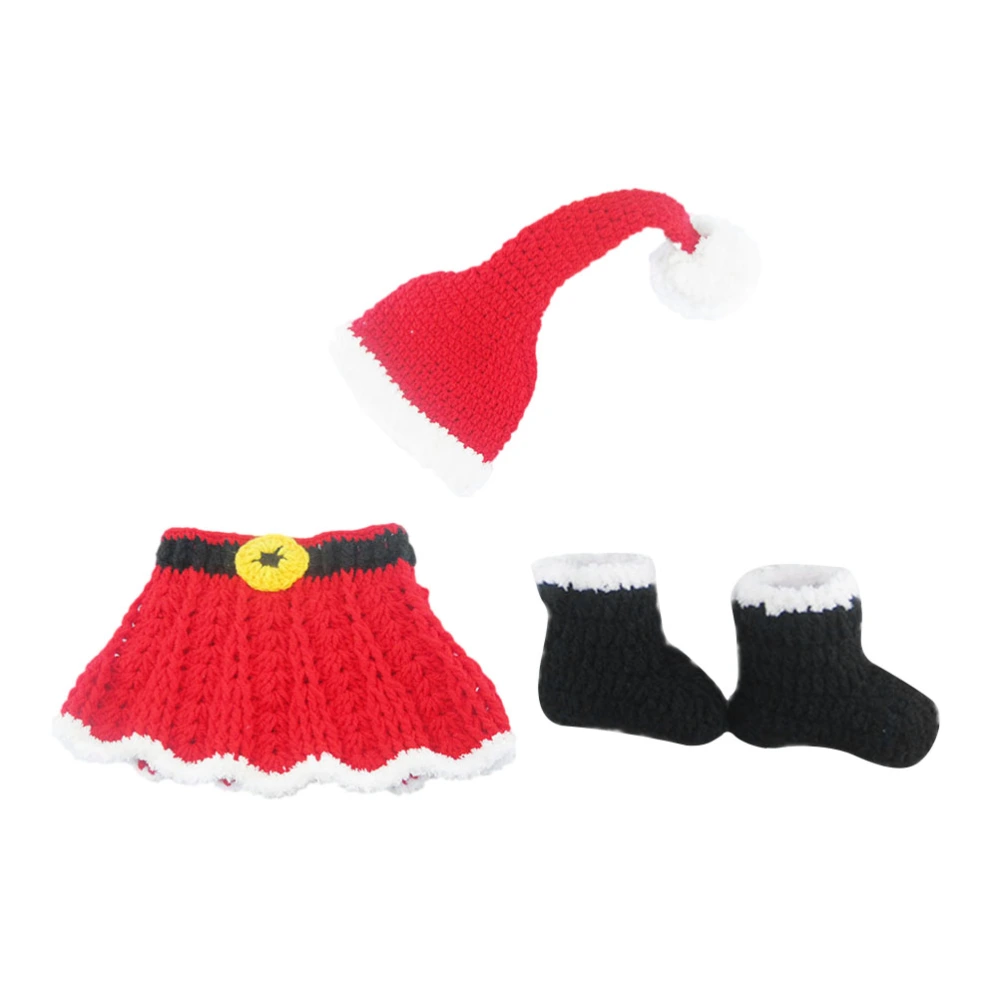 Christmas Photography Props Kids Adorable Crochet Costume Girls Knitted Clothes (Red, 0-3 Months)