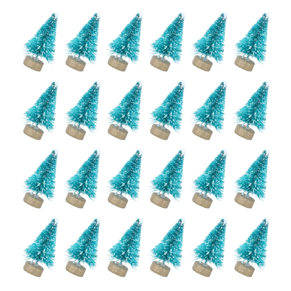 24pcs Mini Christmas Tree Adornment Desktop Ornament Table Decorations Tabletop Christmas Decors for Home Office Restaurant (Blue-green)