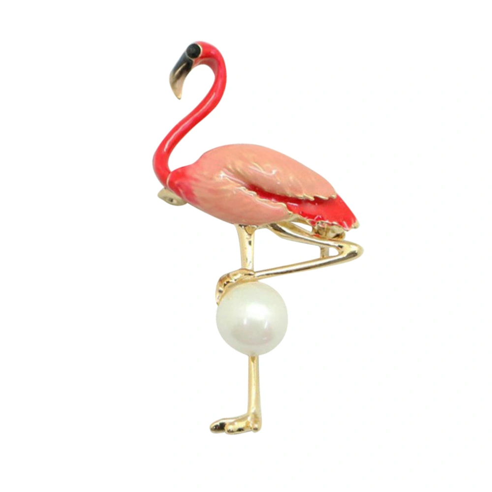 Metal Flamingo Brooch Pearl Enamel Lapel Pin Brightly Colored Shawl Pin for Women(Red)