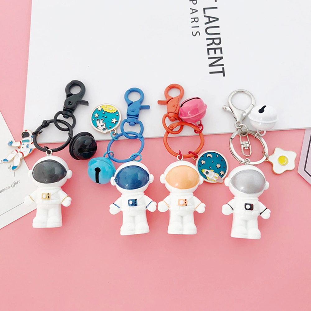 Adorable Astronaut Doll Keychain Bell Key Rings Hanging Keychain Ornament for Car Bag (Black)