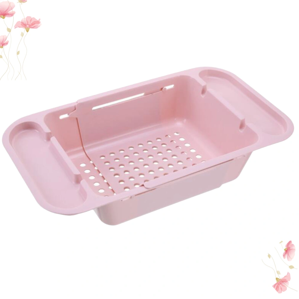 Sink Drain Basket Telescopic Storage Basket Kitchen Container Bowl Chopsticks Dish Rack (Pink)