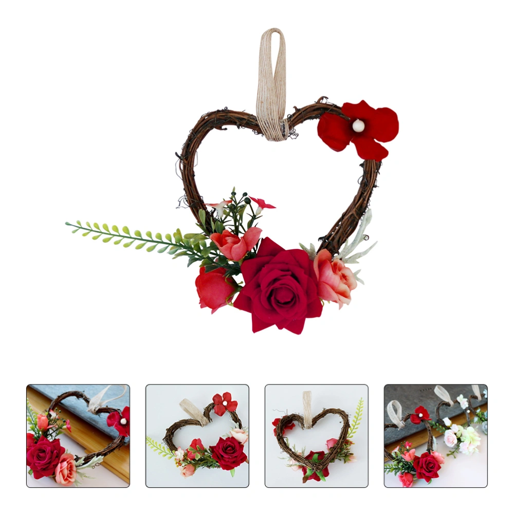 1Pc Simulation Rose Heart Wreath Artificial Rose Garland Wedding Pendant