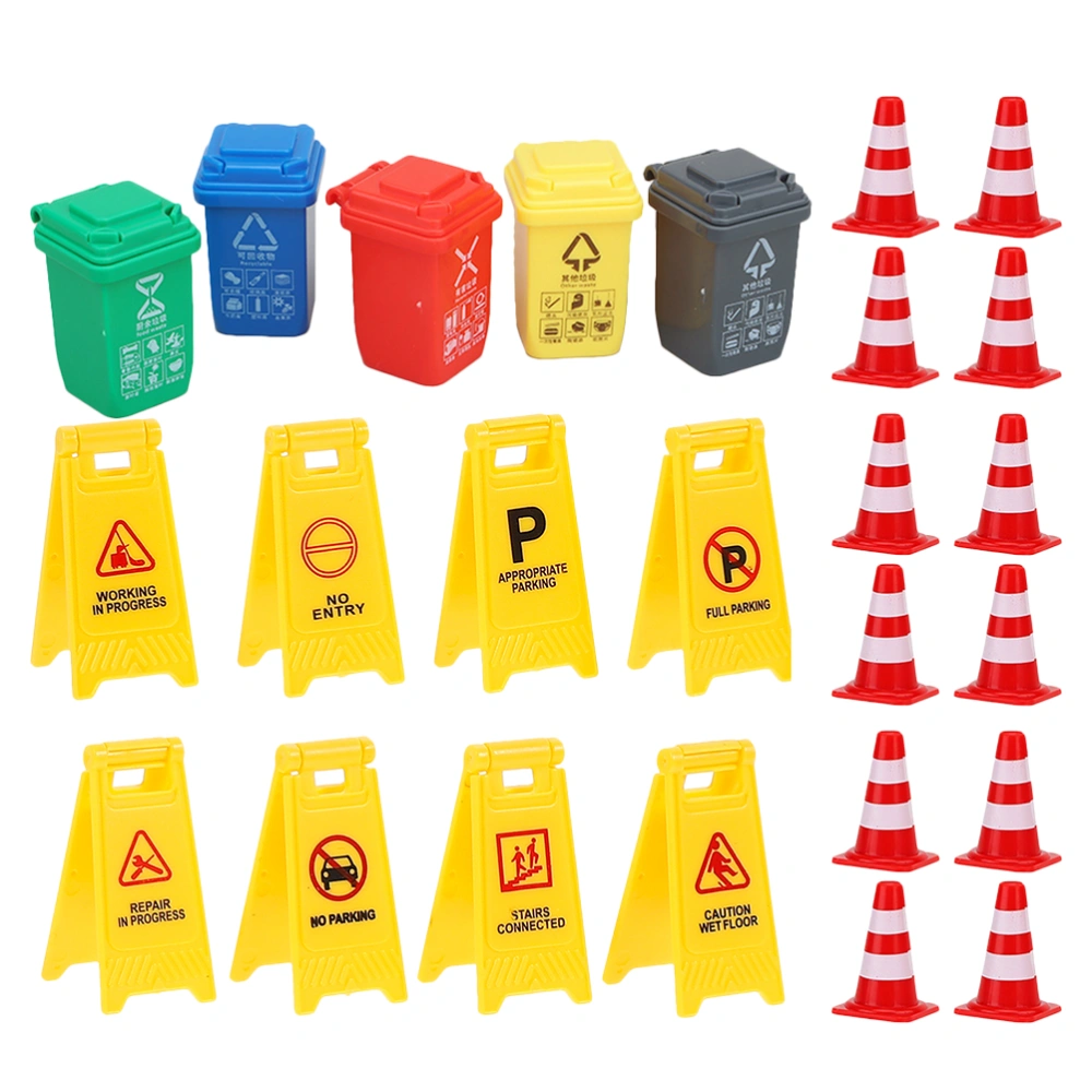 25pcs Kids Traffic Signal Toys Street Signs Playset Traffic Cone Trash Can Toys