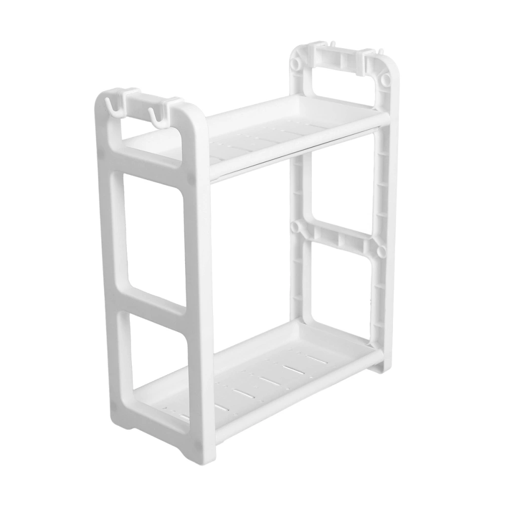 2-Tier Table Standing Rack Kitchen Bathroom Shelf Countertop Storage Organizer with Hooks (White)