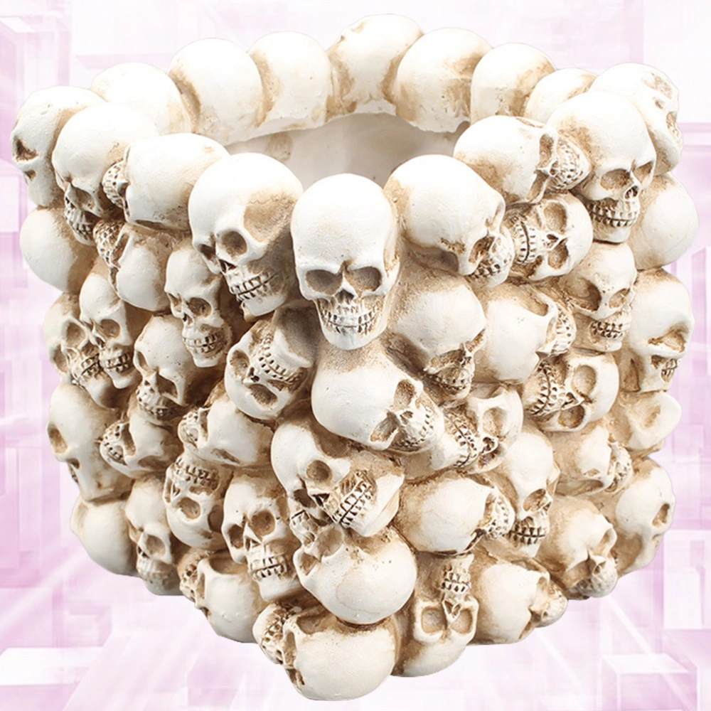 Skull Pen Container Small Funny Creative Square Pen Storage Container Holder for Home (Beige)