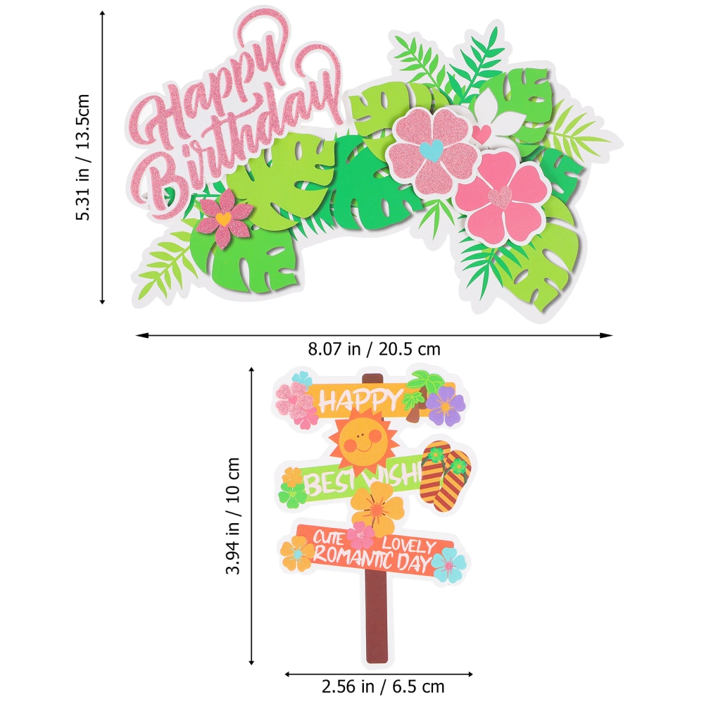 4Pcs Hawaiian Party Cake Toppers Birthday Cake Decorative Picks Photography Prop