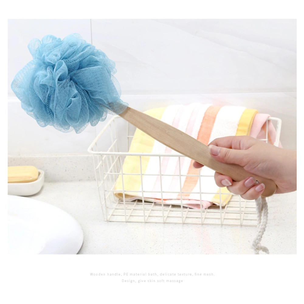 4Pcs Wooden Long Handle Bath Balls Portable Bath Brushes Bath Flower Towels Shower Back Scrubber