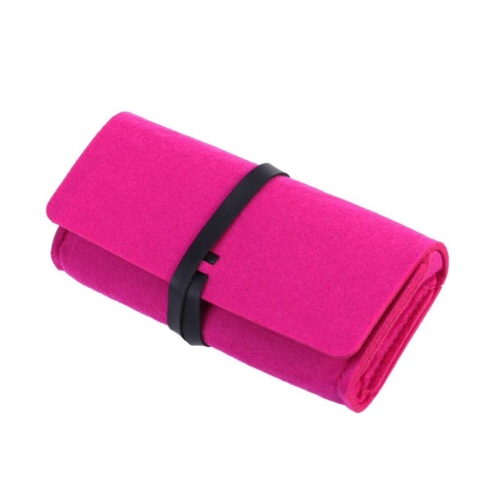 Retro Fashion Glasses Bag Portable Felt Eyeglasses Sunglasses Protective Roll Up Case Pouch (Rose Red)