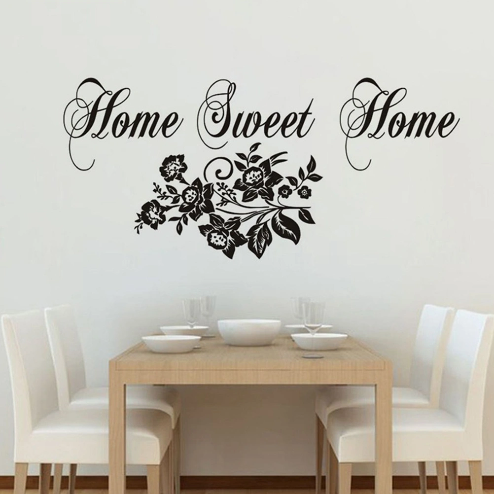 1pc Wall Sticker PVC Home Sweet Home Words Flowers Wall Decals Mural  Background Wallpaper for Bedroom Living Room