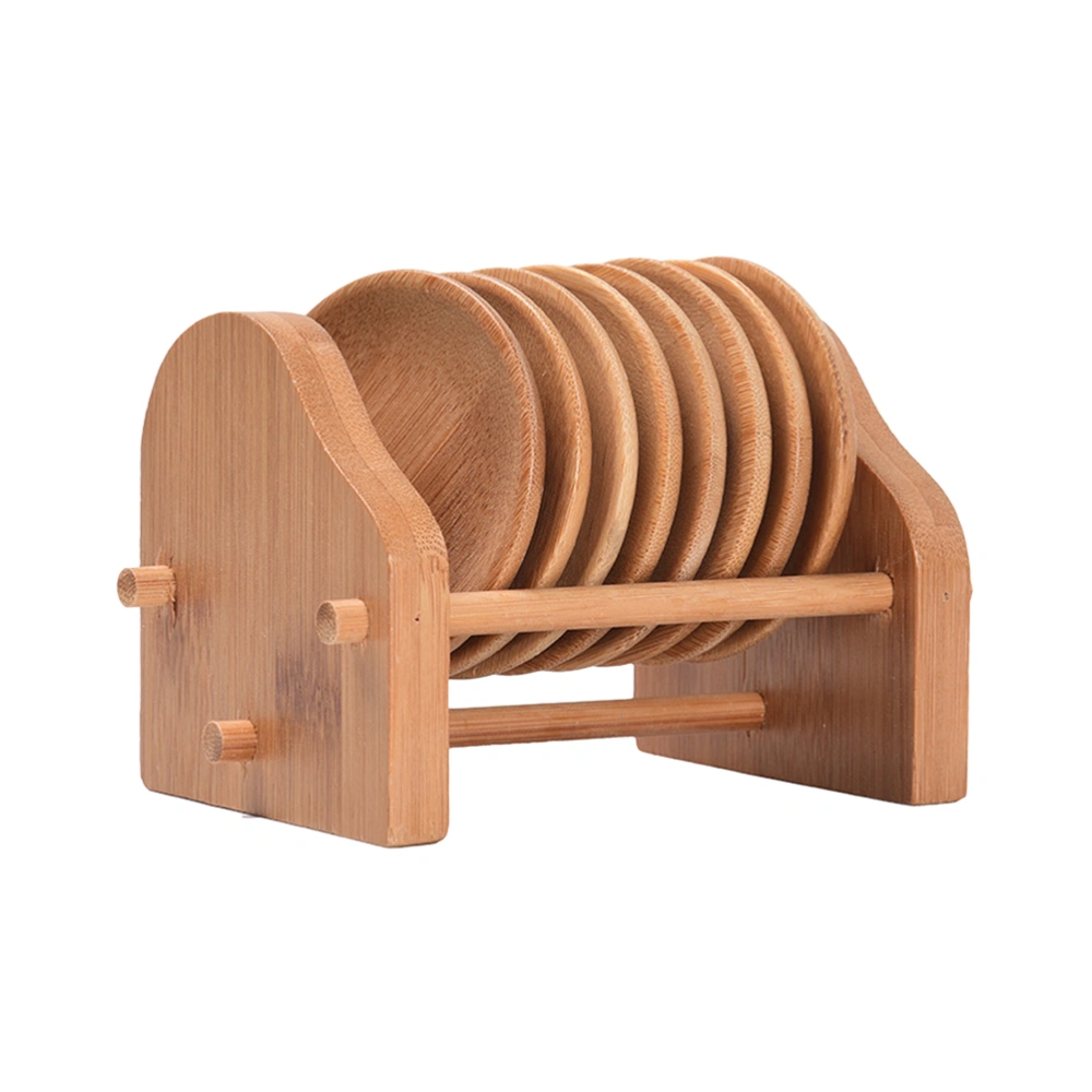 Heat Insulation Wooden Pad Kit Table Tray Tableware Bamboo Placemats Round Coasters Kitchen Accessories with Rack for Tea Coffee