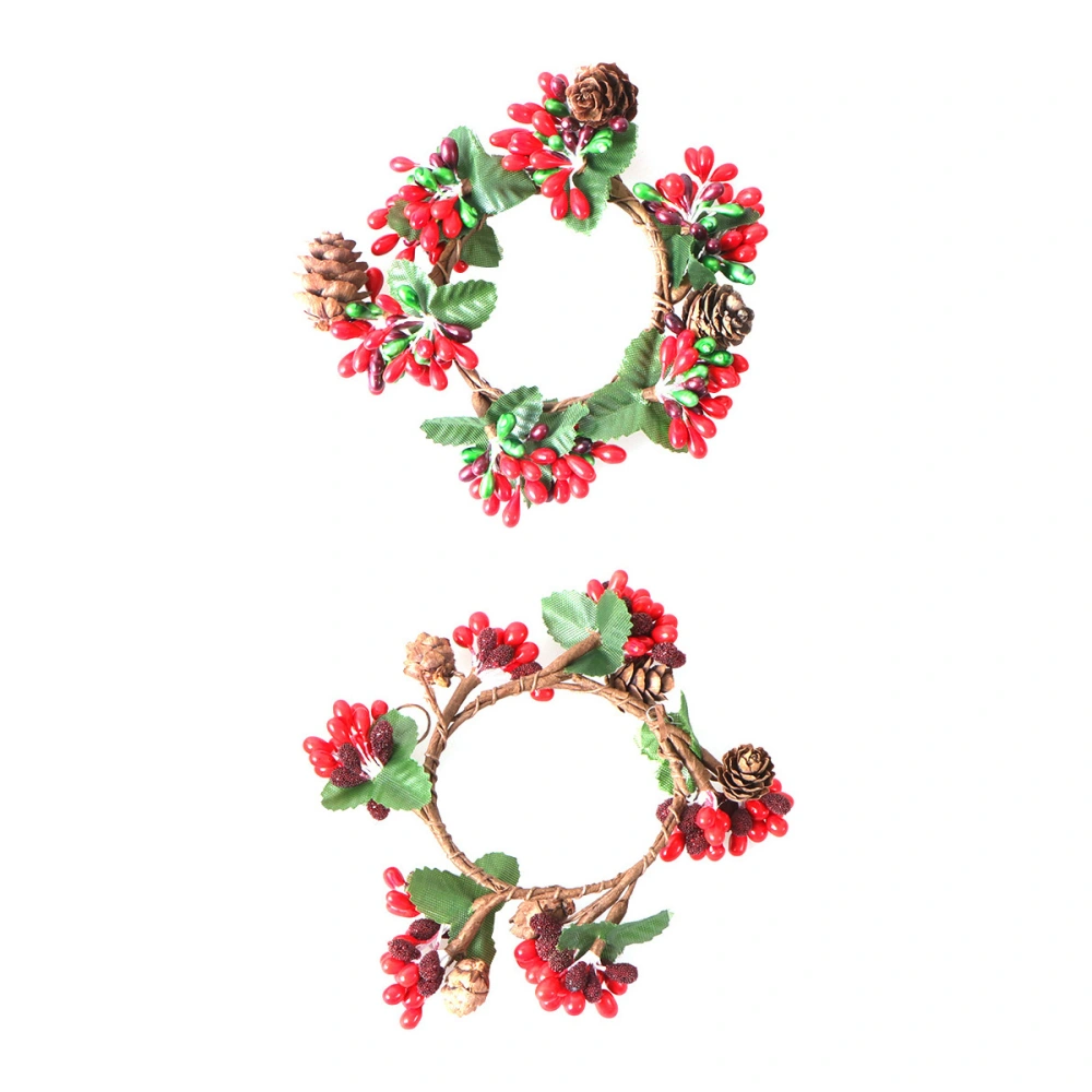 2PCS Simulation Berry Wreath Artificial Candle Stand Decoration Hanging Wreath Pendant