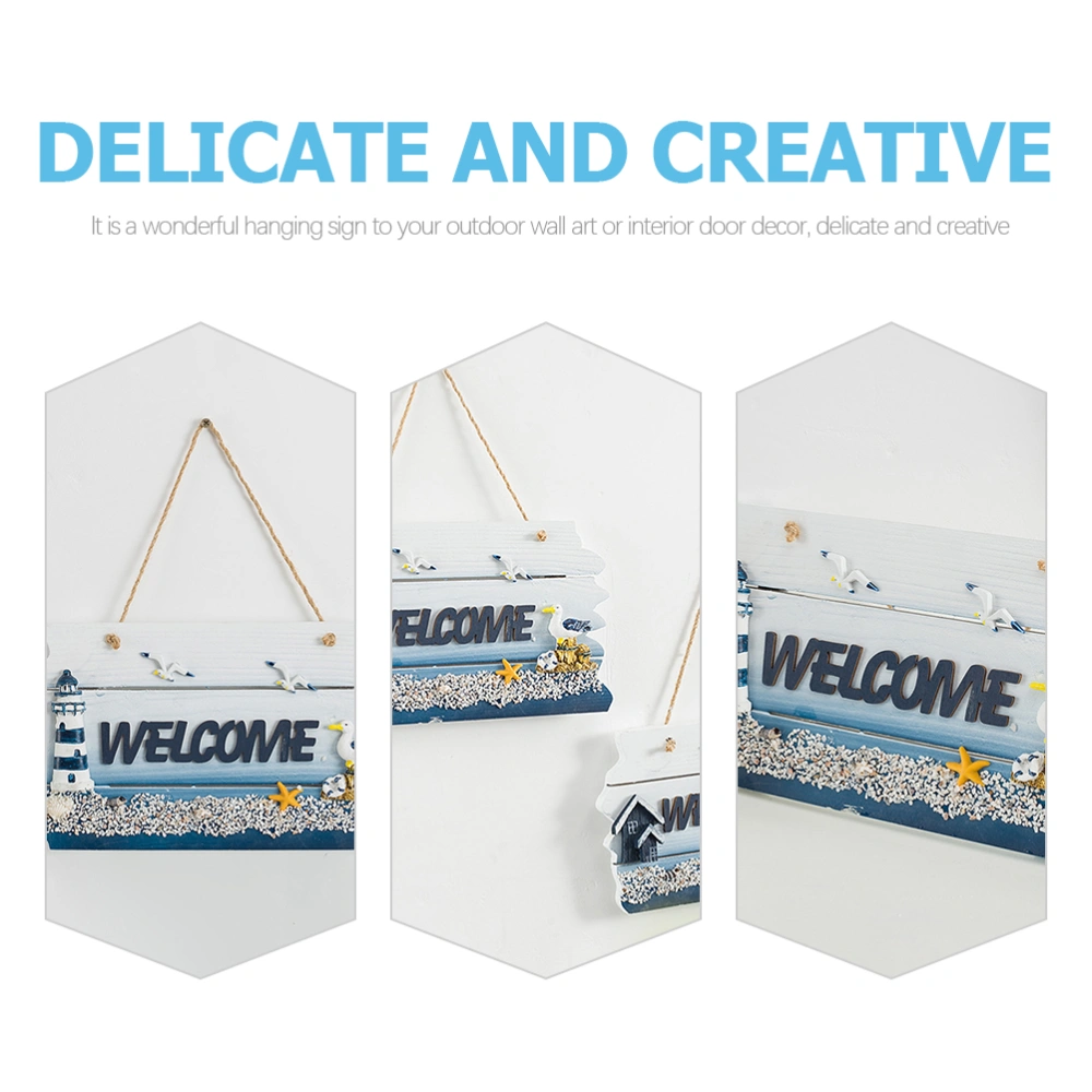 Mediterranean Style Welcome Sign Wooden Hanging Pendant Nautical Wall Sign