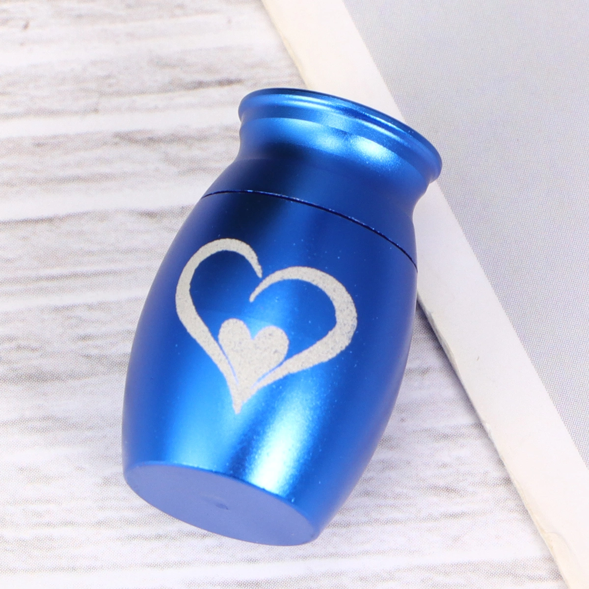 Pet Stainless Steel Cinerary Funerary Urn Jar Heart Printed Urn Container with Opening Screw Lid (Blue)