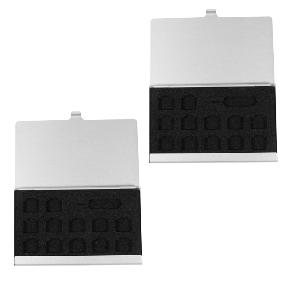 2pcs Alloy 12 Nano SIM Cards Holder with Needle Memory Storage Case Slots Box Container (Silver)