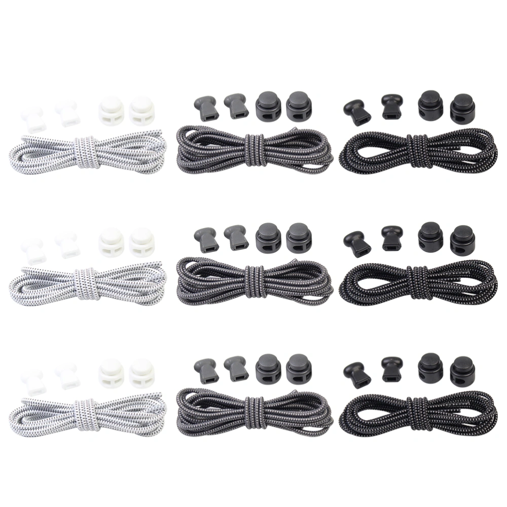 9pcs Elastic Shoe Laces Adjustable Tieless Shoelaces Shoelaces with Lock Device Useful Shoe Laces Strings for Sneakers Boots Shoes (Black, White, Grey)