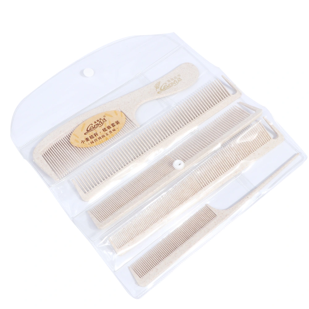 5 Pcs Wheat Straw Fine Teeth Hair Comb Hair Styling Hairdressing Comb (Beige)