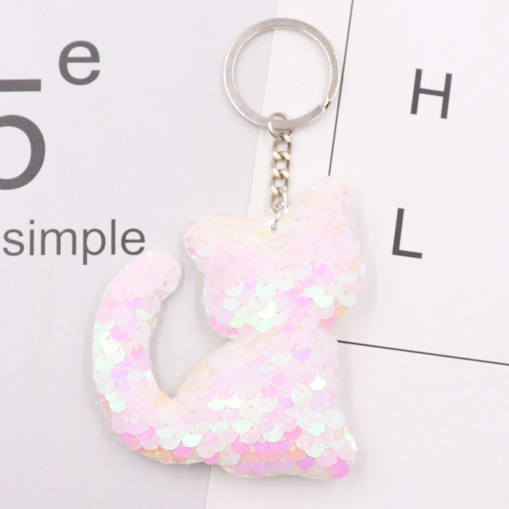 24pcs Glitter Sequins Cat Keychain Keyring Colorful Key Chain Charm Key Holder(Colorful+Black+Pinky White+Rosy+Magic Green+Pink, 4pcs for Each Color)