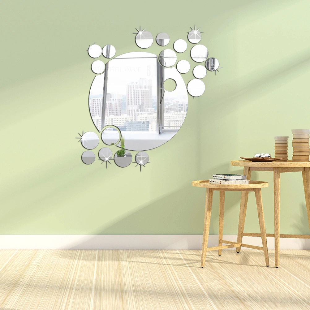 DIY Acrylic Art Sticker Mirror Circle Silver Mirror Wall Stickers Home Bedroom Office Decor Mural Decoration