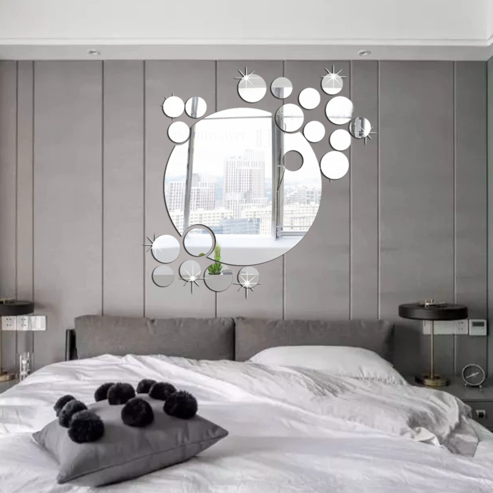 DIY Acrylic Art Sticker Mirror Circle Silver Mirror Wall Stickers Home Bedroom Office Decor Mural Decoration