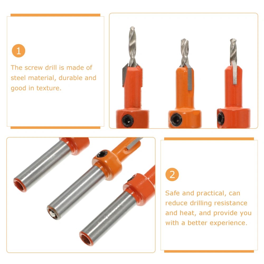 3pcs Practical Chamfer Drilling Tool Countersink Twisting Drill Bit Screw Drill