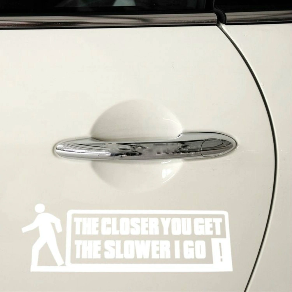 THE CLOSER YOU GET THE SLOWER I GO Bumper Sticker Safety Sign Car Decals for Auto Truck Bumper Window (White)