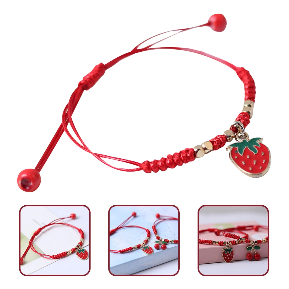 2Pcs Braided Bracelet Woven Bracelet Fruit Charm Wrist Rope Strawberry Bracelet Friendship Gift
